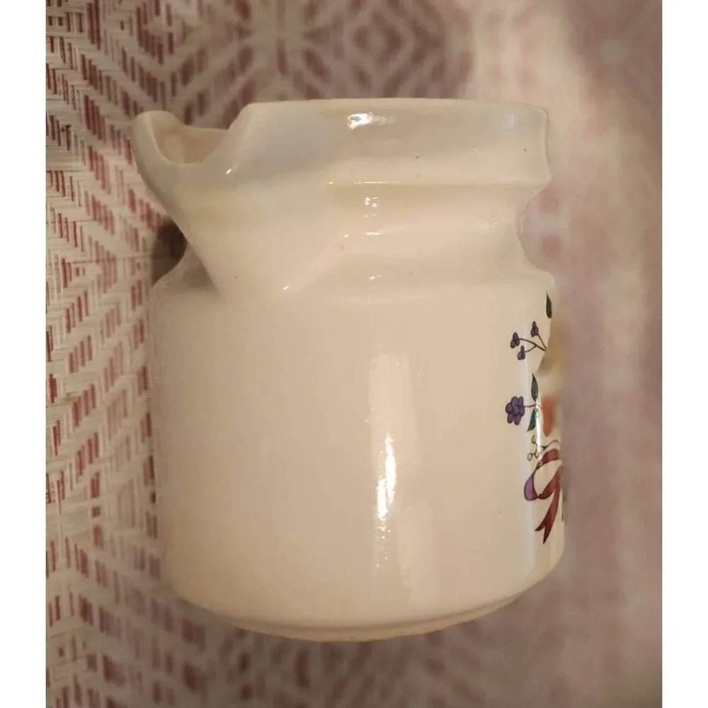 SL Vintage Small Ceramic Stoneware pitcher, Creamer w Yellow & orange floral